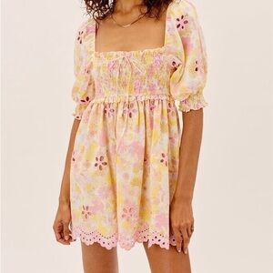 For Love and Lemons Claire yellow and pink eyelet sundress